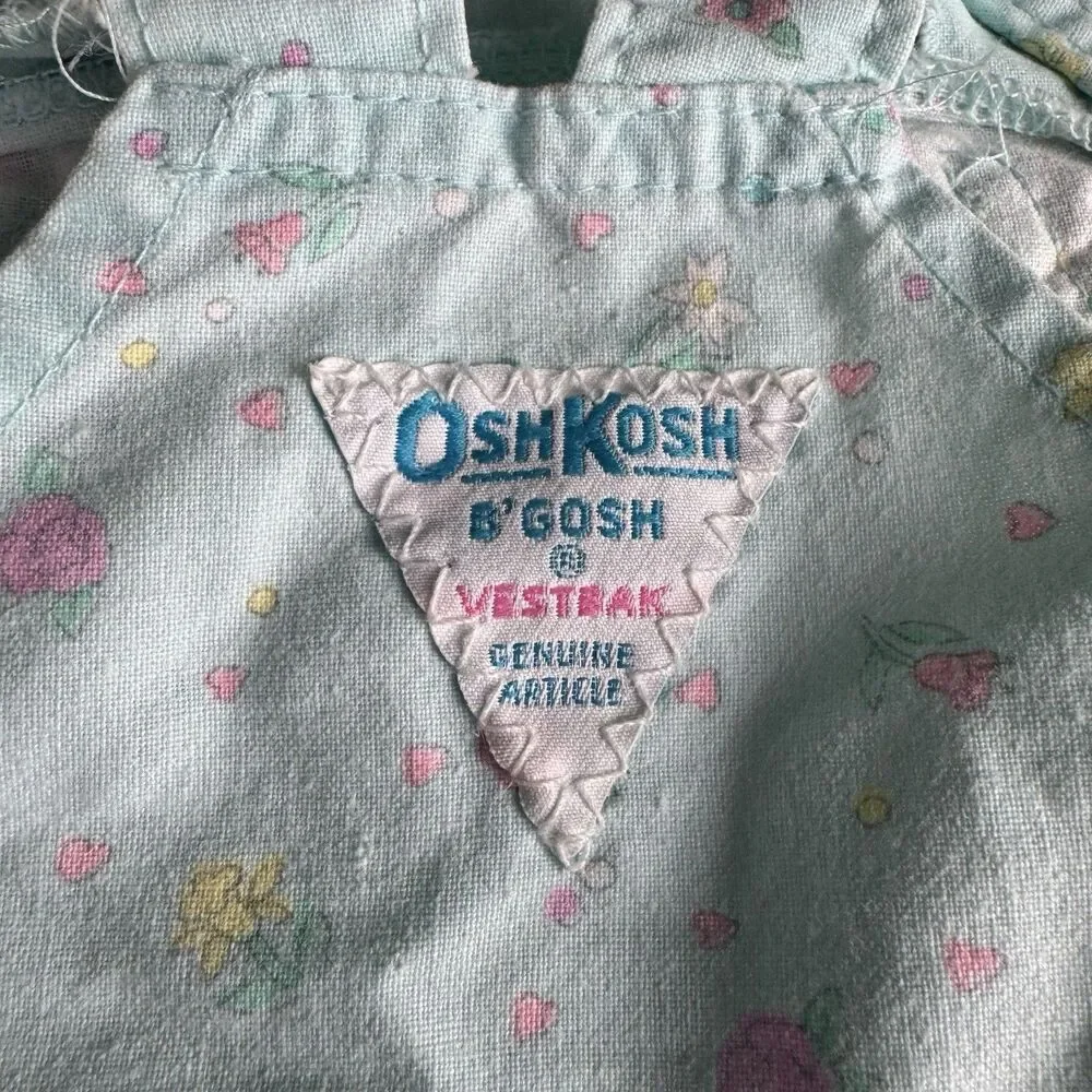 Vintage OshKosh Bgosh Overalls Baby Girls Floral Shortalls Vestbak Blue Size 5